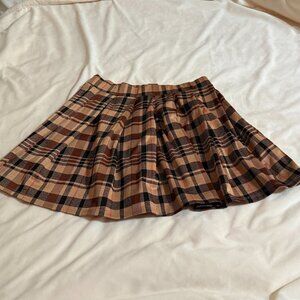 JUST POLLY Brown and tan plaid skirt